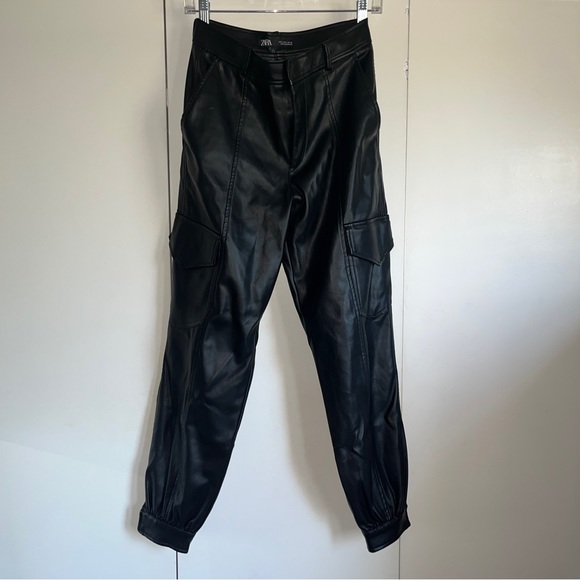 Zara Faux Leather Cargo Joggers - Picture 2 of 8